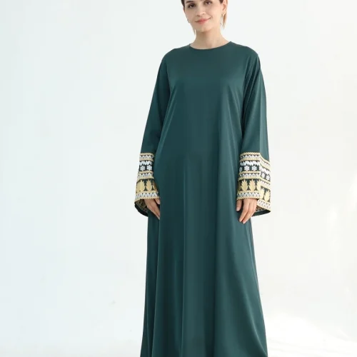 1.Siskakia Ramadan Muslim Elegant Loose Abayas Dubai Embroidery Sleeve Maxi Dress Have Sashes O-Neck Kaftan 1