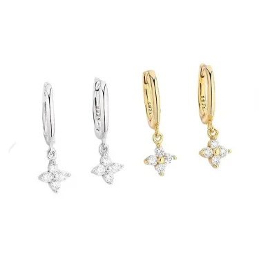 925 Silver Needle Zircon Four Leaf Hoop Earrings for Women Girls Fashion Huggies Party Wedding Jewelry Gift eh190 6