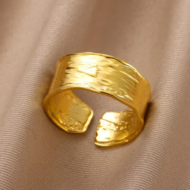 Minimalist Texture Stainless Steel Geometric Rings For Women Gold Color Opening Couple Ring Aesthetic Wedding Christmas Jewelry 2