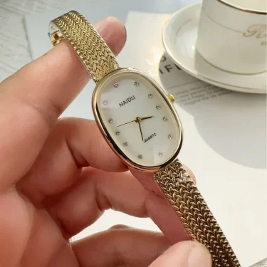 New Brand Quartz Watch for Women Luxury Gift Oval Dial Rhinestone Watch Adjustable Stainless Steel Strap Wristwatches Wholesale 3