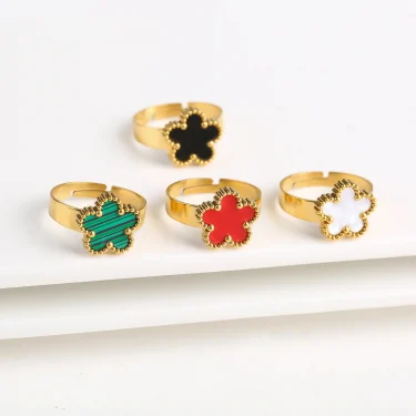 New Design Lucky Stainless Steel FIve Leaf Flower Bangle Ring Jewelry Set for Women Waterproof Fashion Jewelry Party Gift Clover 2
