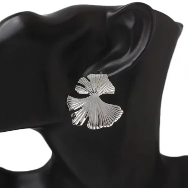 Simple Silver Color Metal Big Plant Ginkgo Leaf Earrings for Women Fashion Statement Stud Earring Jewelry Gift Pendiente 6