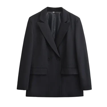 TRAF-Women's Double Breasted Office Wear Blazer Coat, Long Sleeve, Flap Pockets, Female Outerwear, Chic Tops, Fashion 4