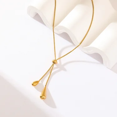 GANEMLY 316L Stainless Steel Water Drop Pendant Necklace For Women Trendy Drawstring Neck Chain 18K Gold Plated Jewelry Gift 3