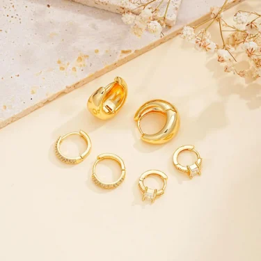 14K Gold Plated Copper Earrings Set Hypoallergenic Dainty Gold Hoop Earrings for Women Trendy Earring Stacks for Sensitive Ears 6
