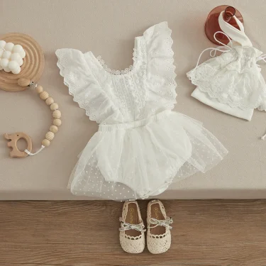VISgogo Newborn Toddler Baby Girl Romper Sister Outfit Flower Lace Romper Jumpsuits Tutu Dress Summer Fall Clothes 0-24M 4