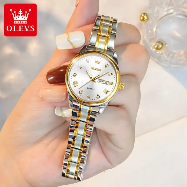 OLEVS Hot Classic Quartz Watch for Women Elegant Dress Luminous Waterproof Week Date Clock Stainless Steel Ladies Wrist watch 3