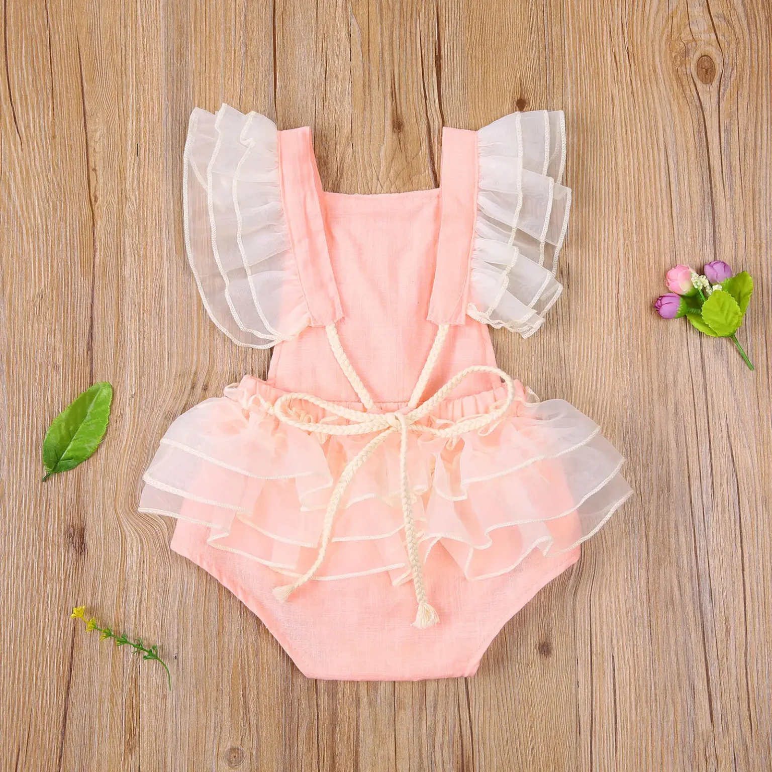 Princess Infant Baby Girls Lace embroidered Romper Sweet Baby Ruffle Fly Sleeve Backless Jumpsuit Summer Romper 0-24M 4