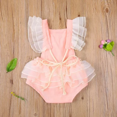 Princess Infant Baby Girls Lace embroidered Romper Sweet Baby Ruffle Fly Sleeve Backless Jumpsuit Summer Romper 0-24M 4