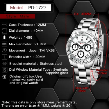 PAGANI DESIGN 2024 New Men's Sports Quartz Watch Stainless Steel Sapphire 100m WaterResistant Precision Chronograph Reloj Hombre 2
