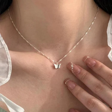 925 Sterling Silver Butterfly Necklace Simple Style Charm Animal Shape Pendant Choker Birthday Party Gift Women's Fine Jewelry 3