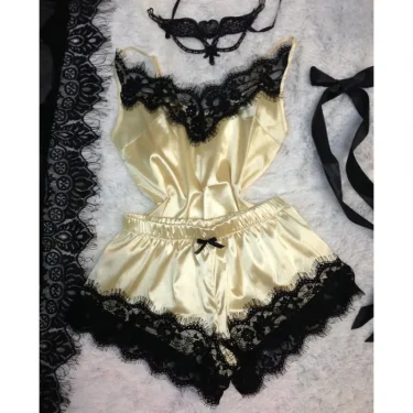 Sexy Women Lace Sleepwear Plus Size Lace Comfortable Lingerie Nightgown Sleeveless Nighty Sets Pants Sexy Nightwear 4