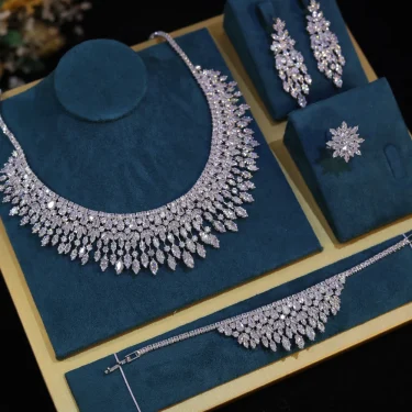Fashion White 5A CZ Zirconia Leaf Earring Necklace for Women Bridal Weddings Jewelry Set Bijoux Femme Ensembl 2