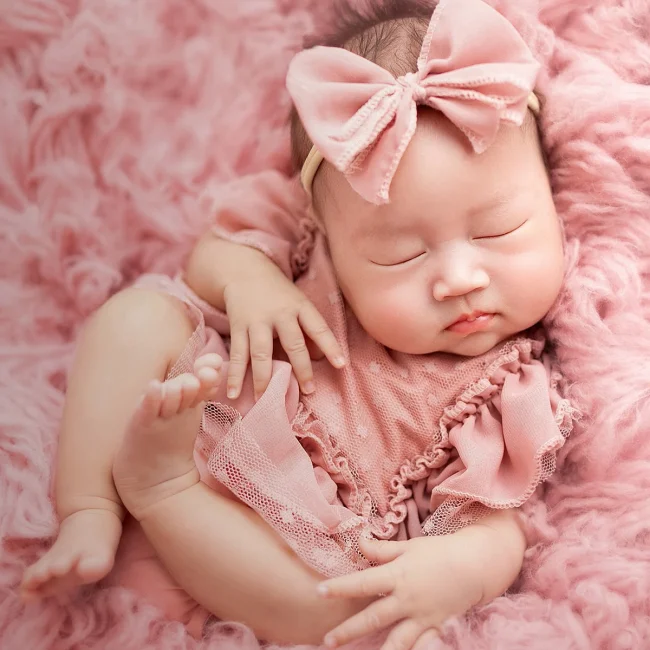 Ylsteed 2 Pieces Set Dusty Pink Chiffon Newborn Romper with Bow Hairband Dot Lace Baby Photography Outfits 2