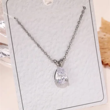 Huitan Luxury Pear Cubic Zirconia Pendant Necklace for Bridal Wedding Engagement Party High-quality Silver Color Fashion Jewelry 5