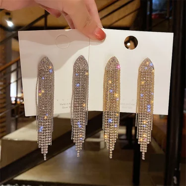 Long Tassel Earrings for Women Korean Crystal Leaf Drop Earring Girls Accessories Statement Gold Color Brincos Jewelry Gifts 1