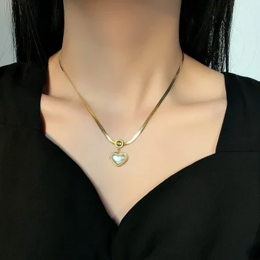 316L Stainless Steel Fashion High-end Jewelry Carving Love Heart Shape Pearl Charms Chain Choker Necklaces Earrings For Women 2