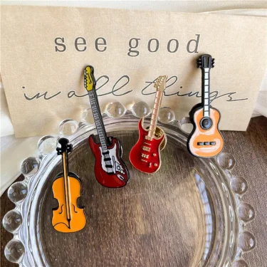 Creative Musical Instrument Enamel Brooch Rock Orchestra Violin Guitar Bass Badge Clothes Lapel Pins Kids Gifts Jewelry 6