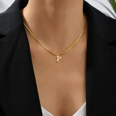 A-Z Alphabet Gold Plated Stainless Steel Pendant Necklace for Women Snake Chain Initial Letter Clavicle Necklaces Collar Jewelry 2