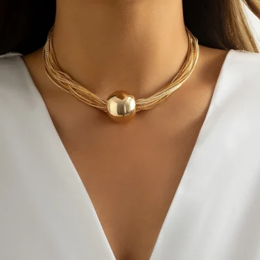 Punk Style Gold Color Metal Multilayer Box Chain Clavicle Necklace Ladies Hip Hop Round Necklaces Men Fashion Girls Jewelry 1