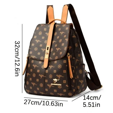Vintage Printing Women Backpack Large Capacity with Multiple Pockets Casual Daypack Designer Leather Backpack Travel Bagpack 4