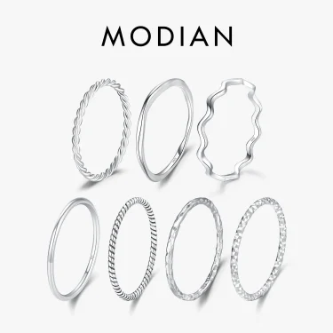 MODIAN 925 Sterling Silver Simple Fashion Stackable Ring Classic Wave Geometric Exquisite Finger Rings For Women Party Jewelry 1