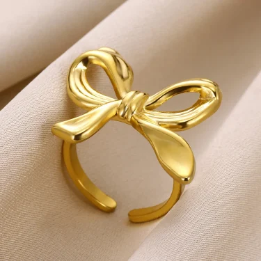 Gold Color Bow Tie Rings For Women Stainless Steel Fashion Opening Finger Jewelry Ring Cute Aesthetic Bijoux Wedding Gift Bague 2