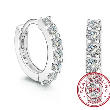 High-quality 925 Sterling Silver Earrings luxury 10mm Circle Zircon Hoop Earring for Grils Woman Wedding party Jewelry Gifts 1