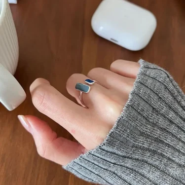 PANJBJ 925 Sterling Silve Drop Glaze Ring for Women Girl Party Gift Adjustable Ins Geometry Jewelry Dropshipping Wholesale 2