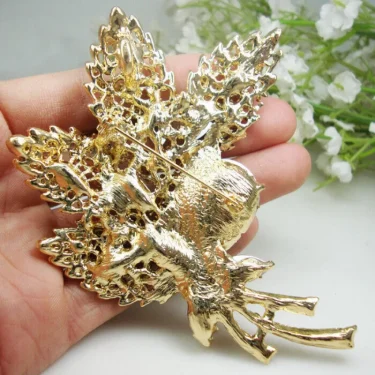 New Design Woman's Vintage Brown Rhinestone Crystal Flower Leaf Pendant Brooch Pin Fashion Jewelry Luxurious Wedding Gift 3