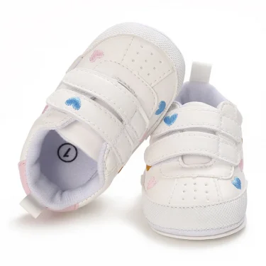 Meckior Spring and Autumn Baby Shoes Non-slip Soft Rubber Soled Toddler Shoes Cute Embroidered Love Stars Casual Shoes 4