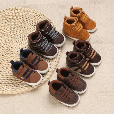 Super Cute Brown Baby Shoes 3 to 18 Month for Toddler Boys and Girls Baby Sneaker Soft PU Leather Baby Casual Shoes 1