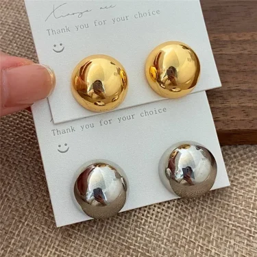 European Style Punk Fashion Geometric Half Metal Big Ball Round Stud Earrings for Women Girls Party Accessories 2