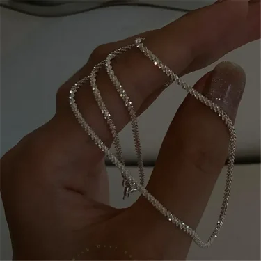 Popular Sparkling Necklace for Women Silver Colour Clavicle Chain Choker Fashion Jewelry Wedding Party Birthday Gift 3