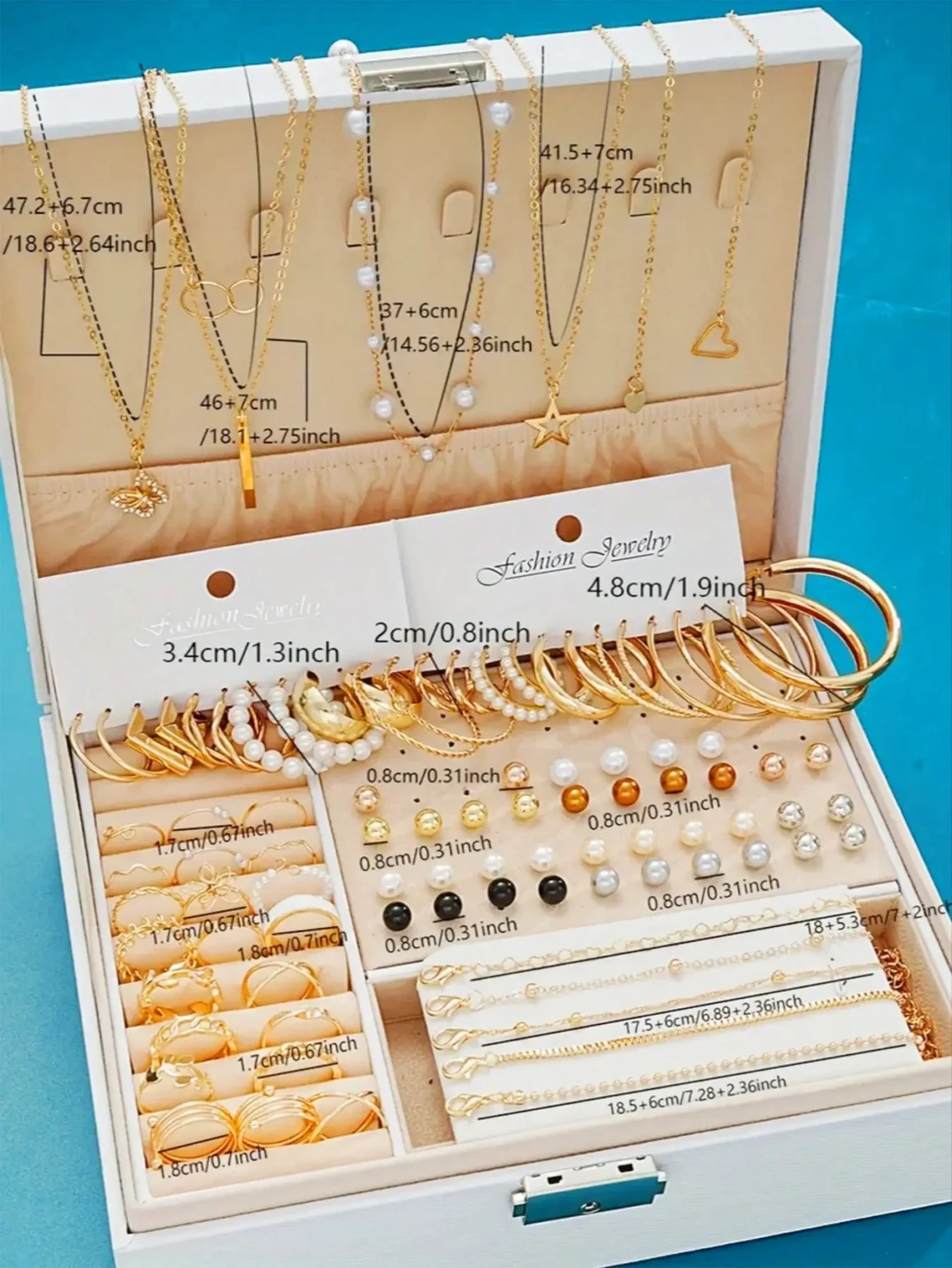 86pcs/Set Elegant Earrings Multi-Layered Necklace Ear Studs Rings 4-In-1 Faux Pearl Jewelry Set For Women Gift (No Box) New 6