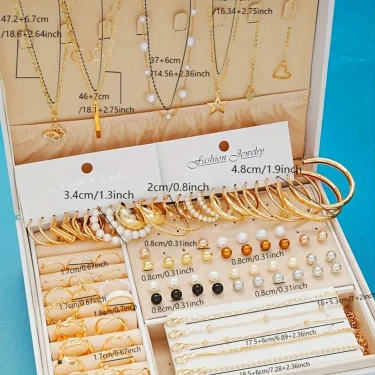86pcs/Set Elegant Earrings Multi-Layered Necklace Ear Studs Rings 4-In-1 Faux Pearl Jewelry Set For Women Gift (No Box) New 6