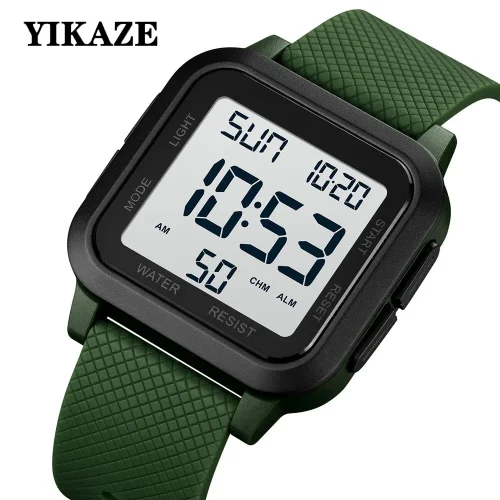 YIKAZE Black Sports Watch Men's Digital Watch Alarm Chrono Clock 3Bar Waterproof Military Men Watches LED Electronic Wristwatch 1