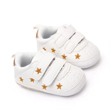 Baby White PU Sneaker Non-slip for Toddler Boys and Girls Cute Embroidery Stars and Hearts 5