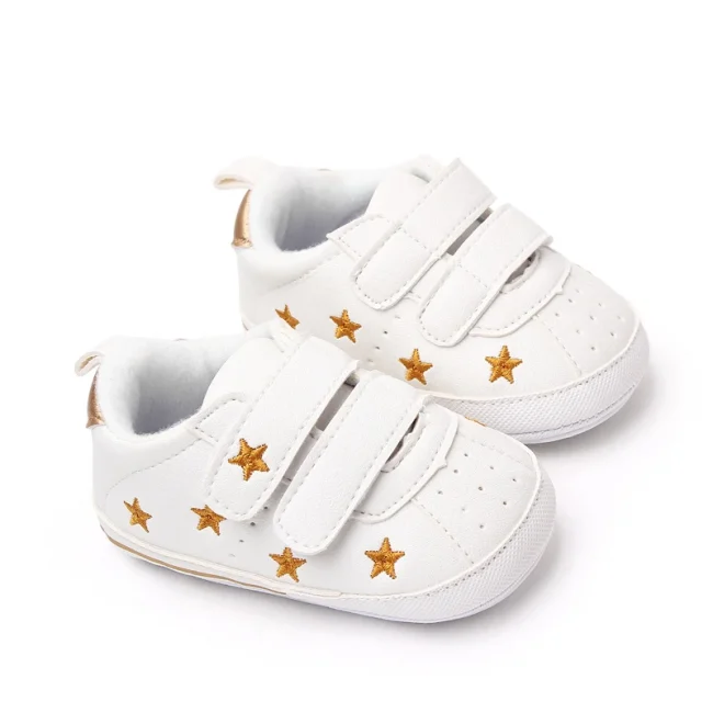 Baby White PU Sneaker Non-slip for Toddler Boys and Girls Cute Embroidery Stars and Hearts 5