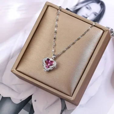 Top Luxury Colorful Crystal Ocean Heart Pendant Necklace For Women Trendy 316L Stainless Steel Jewelry Female Wedding Neck Chain 4