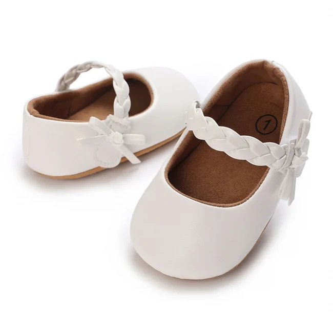 Baby Girls Shoes, Soft Sole PU Leather Bow Crib Shoes Non-slip Flats Toddler Shoes 0-18M 3