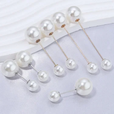 10Pcs/Lot Imitation Double Pearl Brooches Beige Color Fixing Clothes Pin Sweater Dress Safety Pins Diy Women Trendy Jewelry 2