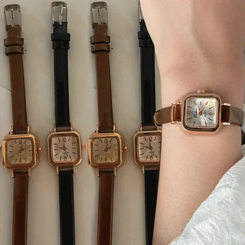 Hot Sales Women Watch Small Square Dial Thin Leather Strap Ladies Wristwatch Elegant Quartz Female Watches Casual reloj mujer 1