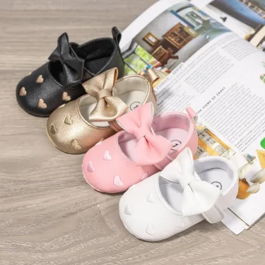 Meckior Baby Shoes Classic Dress Cute Bow-knot Heart Anti-slip Soft Sole First Walkers Infant Baby Girls Toddler Shoes 0-18m 1