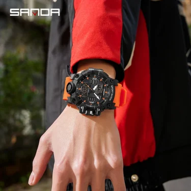 SANDA Luxury G Style Men's Electronic Watch Outdoor Sports LED Analog Digital Chronograph Military Dual Display 50M Waterproof 6