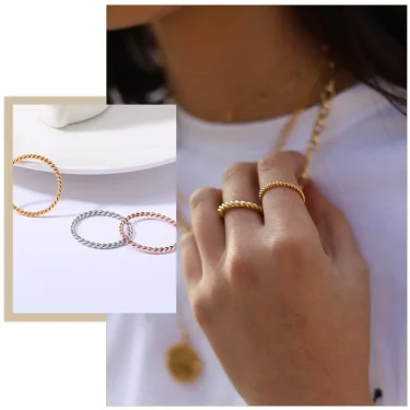 Chic Twisted Rope Slim Ring for Women, Stainless Steel Metal Wedding Rings Finger Band, New Elegant Simple Vintage Party Jewelry 2