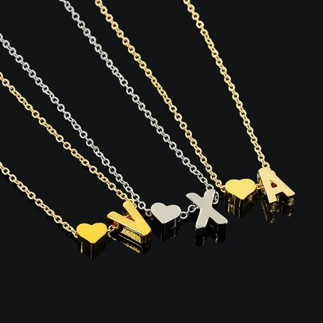 Fashion Tiny Dainty Heart Initial Necklace Letter Name Jewelry For Women Accessories Girlfriend Gift 4