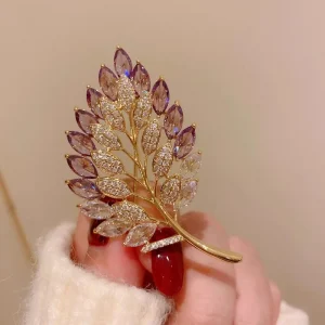 1Pc Chic Leaves Brooch for Men Women Luxury Plant Brooches Pins Inlaid Zircon Jewelry Trendy Accessories Party Gifts 2024 Trend 1
