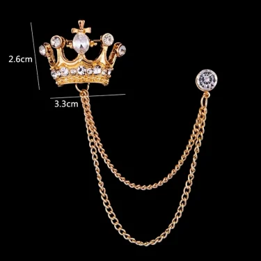 Crown Brooch Korean British Style Chain Crown Brooch Suit Tassel Chain Lapel Pin Badge Retro Men Accessories Wedding Banquet 2