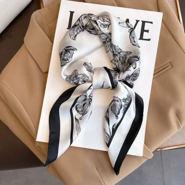 2024 New Floral Silk Square Scarf Women Satin Shawl Wrap Hijab Female Hair Band Wrist Luxury Headkerchief 70*70cm Echarpe 1